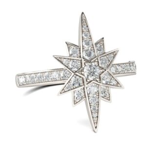Star Design Round Cut Sterling Silver Ring