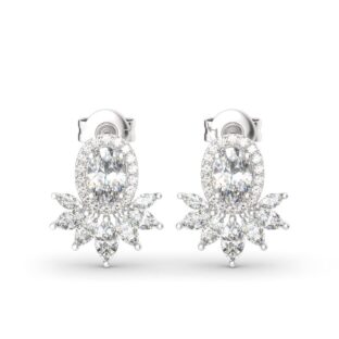 Halo Oval Cut Sterling Silver Stud Earrings