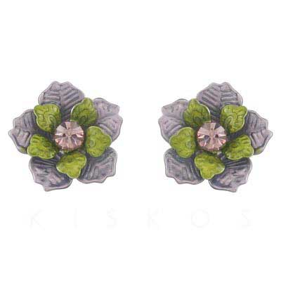Swarovski Crystal Enamel Floral Stud Earrings