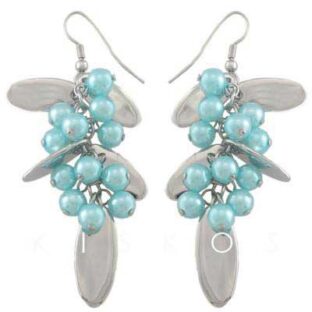 Bead Dangling Leaf Silvering Earrings