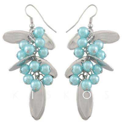 Bead Dangling Leaf Silvering Earrings