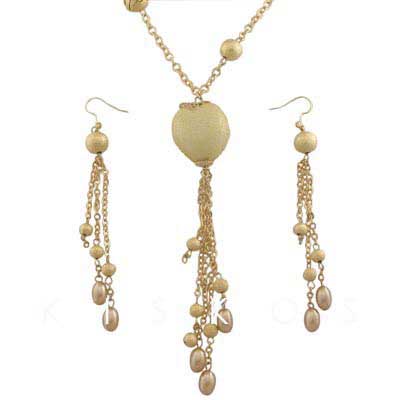 Beaded Pendant Party Golden Drop Jewelry Set
