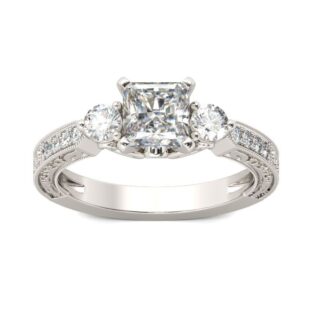 Three Stone Princess Cut Sterling Silver Ring