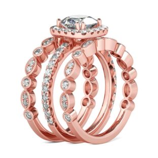 3PC Halo Cushion Cut Sterling Silver Ring Set