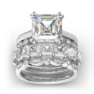 4PC Asscher Cut Sterling Silver Ring Set