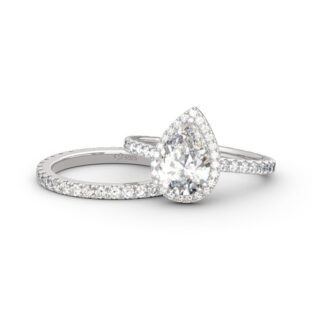 Halo Pear Cut Sterling Silver Eternity Ring Set