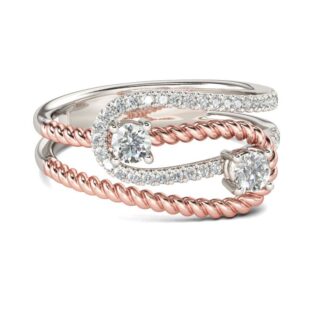 Two Stone Knot Round Cut Sterling Silver Ring