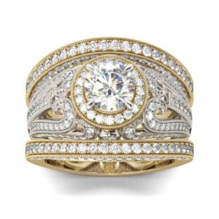 3PC Milgrain Round Cut Sterling SilverRing Set