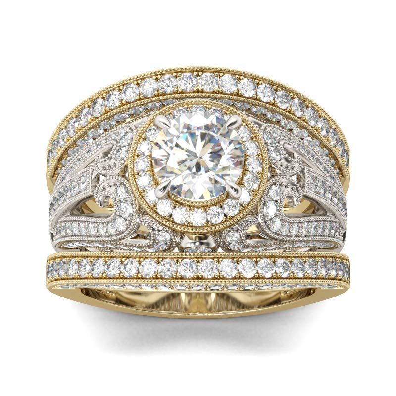 3PC Milgrain Round Cut Sterling SilverRing Set