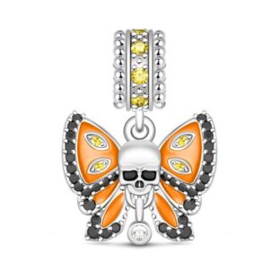 Butterfly With Skull Charm Sterling Silver
