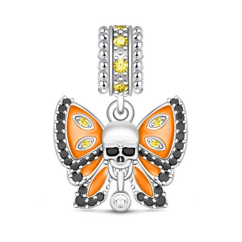 Butterfly With Skull Charm Sterling Silver
