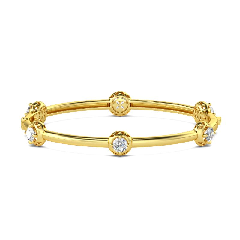 Sparkling Yellow Gold Tone Sterling Silver Station Bangle