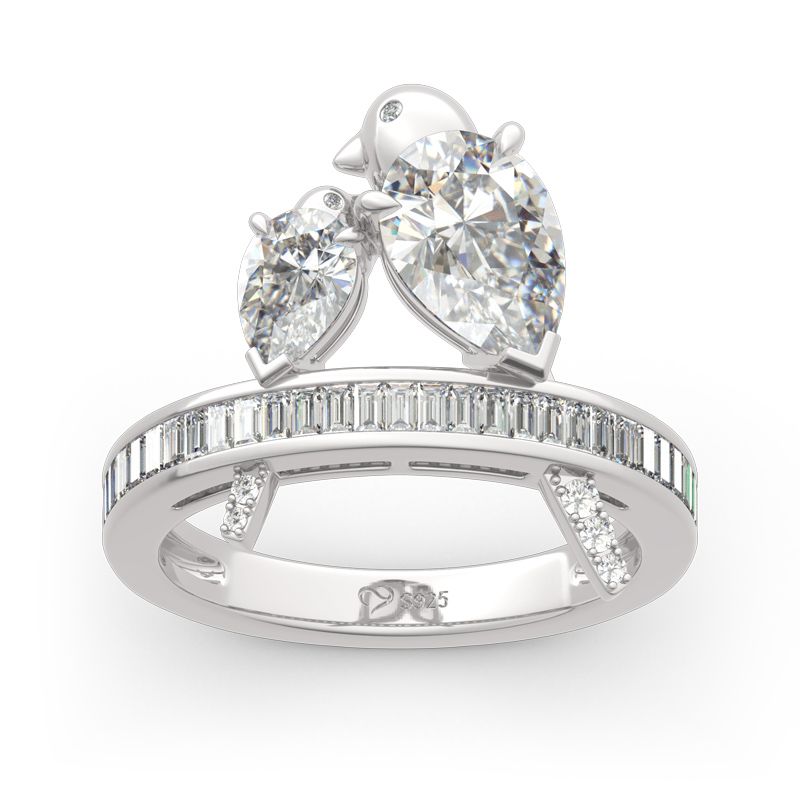 Two Bird Pear Cut Sterling Silver Ring