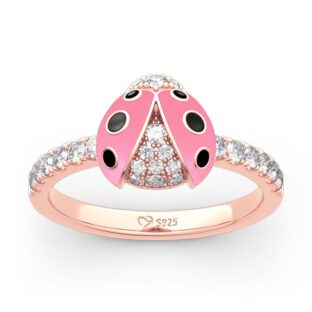 Lucky Pink Ladybug Sterling Silver Ring