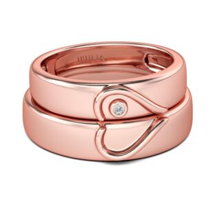 Rose Gold Tone Heart Design Sterling Silver Band Set
