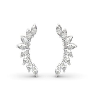 Leaves Marquise Cut Sterling Silver Climber Earrings