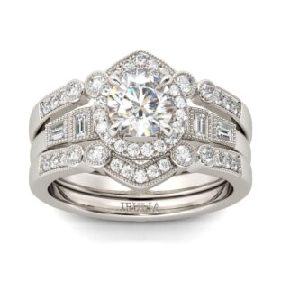 Interchangeable Halo Round Cut Sterling Silver Ring Set