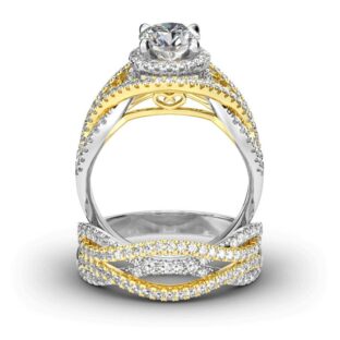 Interwoven Halo Round Cut Sterling Silver Ring Set