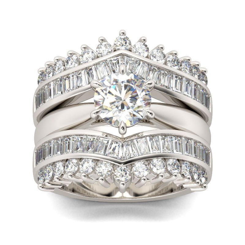 Art Deco Round Cut Sterling Silver 3PC Ring Set