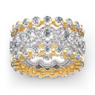 Three Piece Halo Round Cut Sterling Silver Band Set