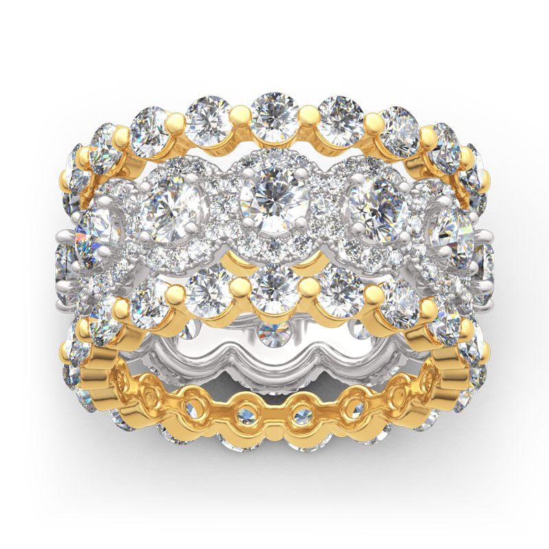 Three Piece Halo Round Cut Sterling Silver Band Set