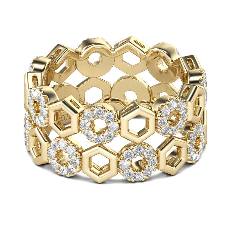 Yellow Gold Tone Honeycomb Sterling Silver Women's Band